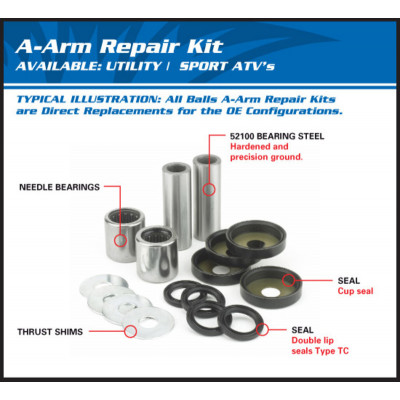 Kit reconditionnement de triangle supérieur/inférieur ALL BALLS Honda TRX