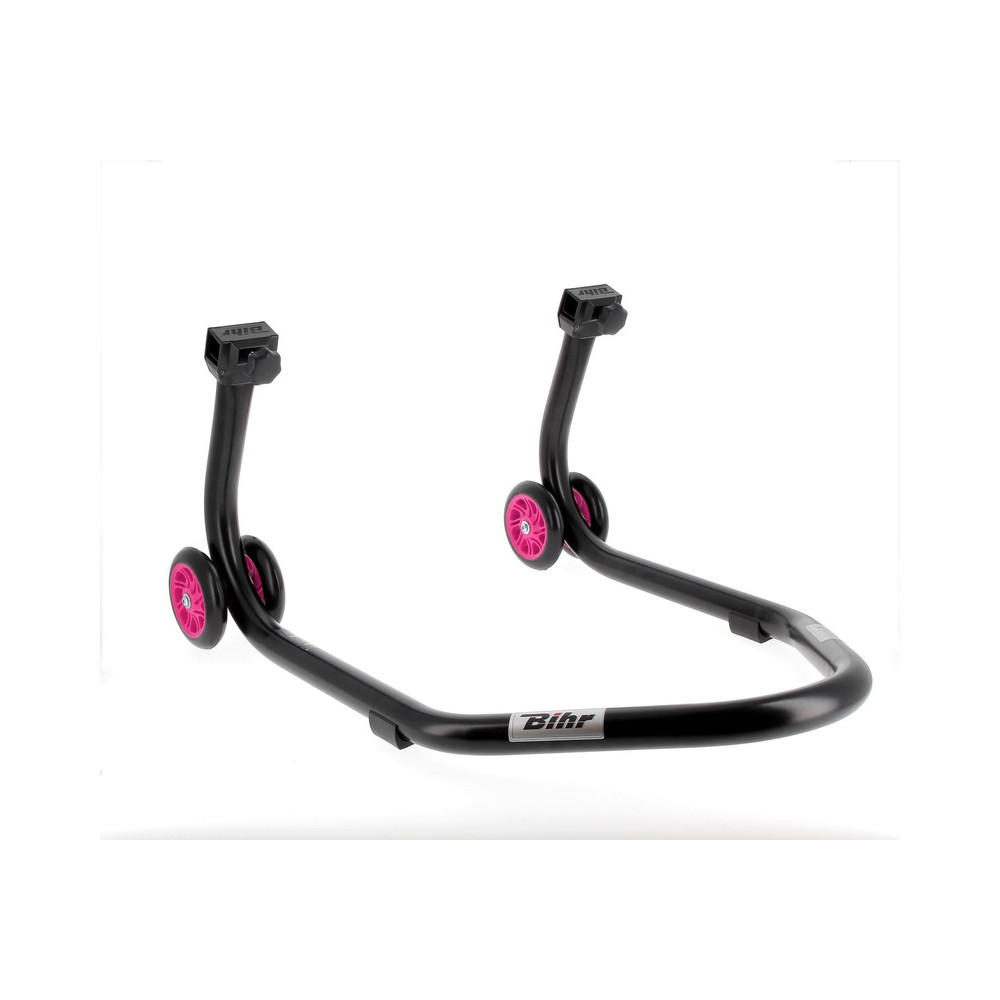 Béquille arrière BIHR Home Track supports en "L" noir mat roues rose