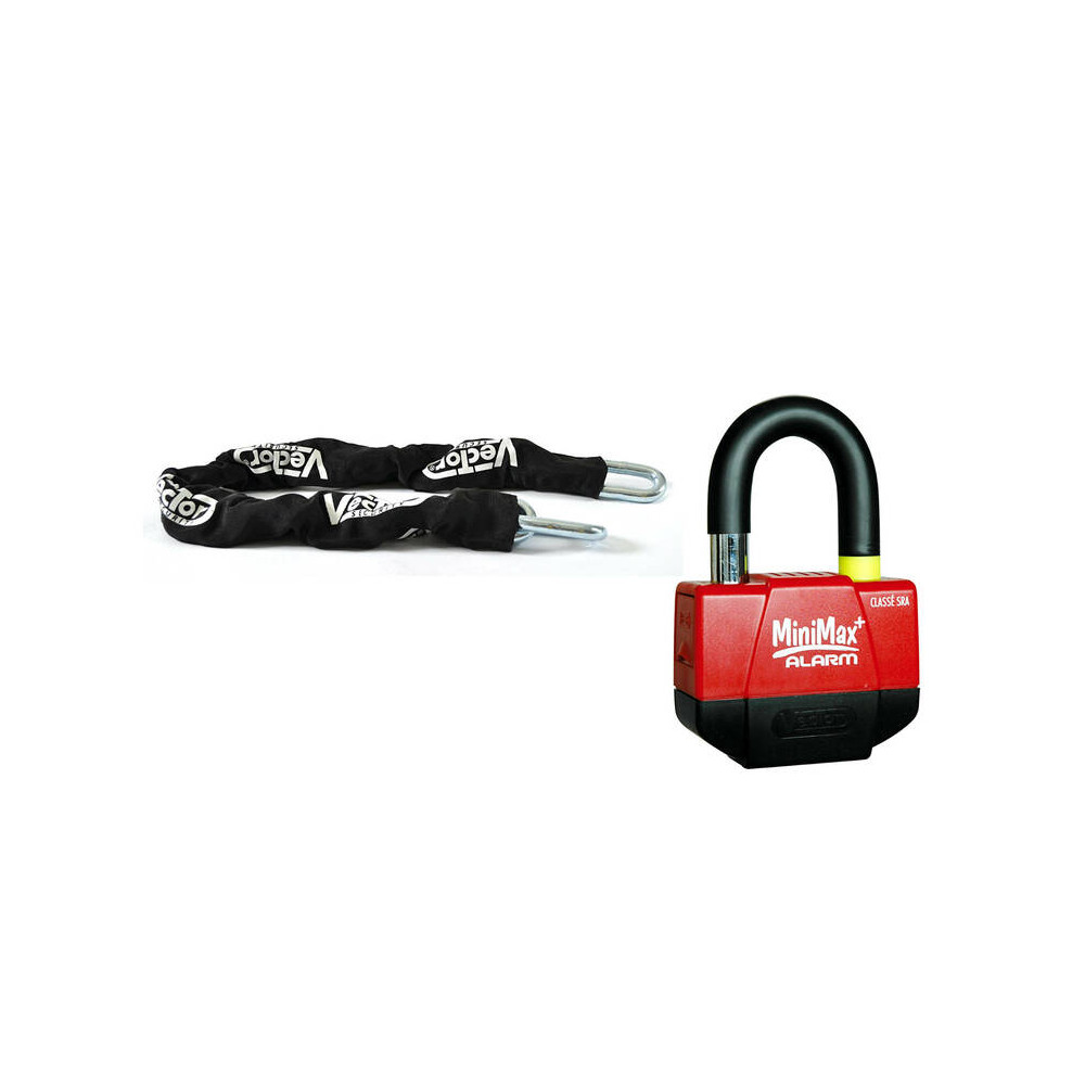 Kit antivol VECTOR - chaîne 1.30m + cadenas/bloque-disque MiniMax Alarm+