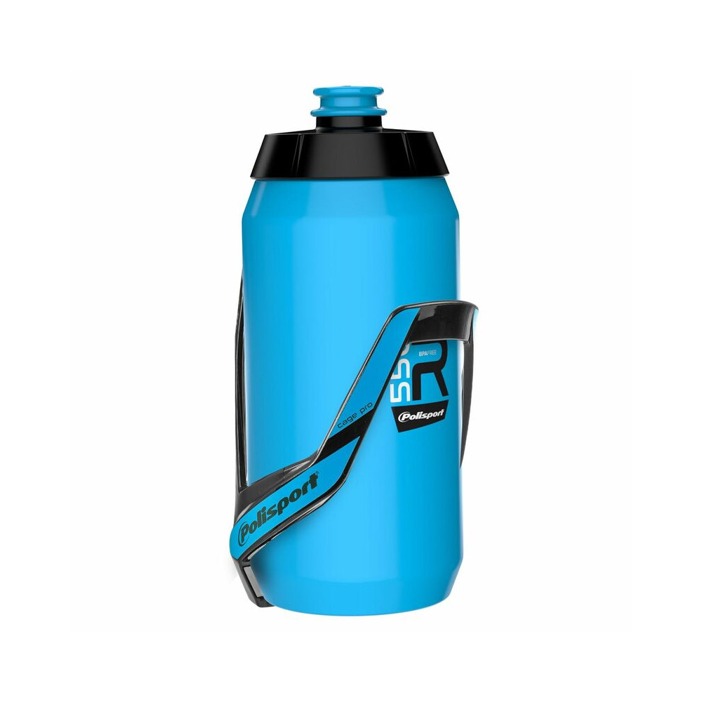 Kit porte bidon Pro + bidon R550 POLISPORT bleu - 550ml