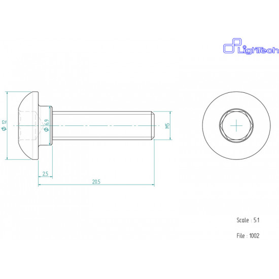 Vis LIGHTECH M5 X 20,5 Type 1002 Ergal or à l'unité