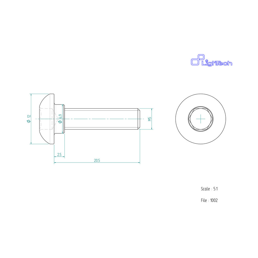 Vis LIGHTECH M5 X 20,5 Type 1002 Ergal argent à l'unité