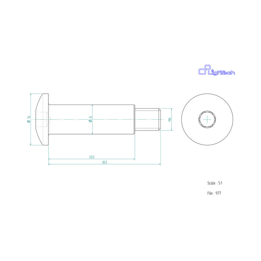 Vis LIGHTECH M6 X 30,5 Type 977 Ergal argent à l'unité