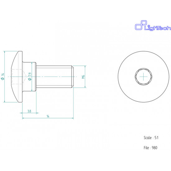 Vis LIGHTECH M6 X 14 Type 980 Ergal or à l'unité