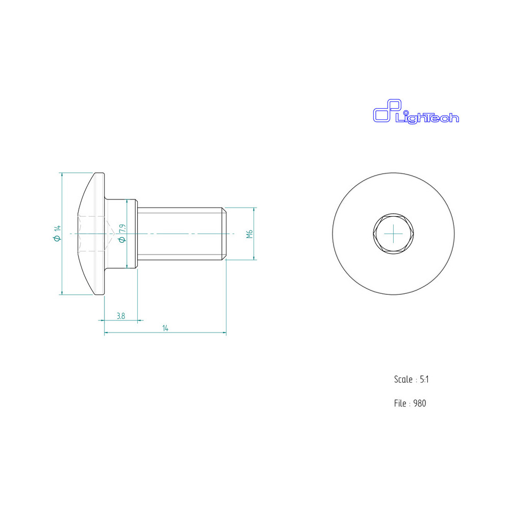 Vis LIGHTECH M6 X 14 Type 980 Ergal or à l'unité