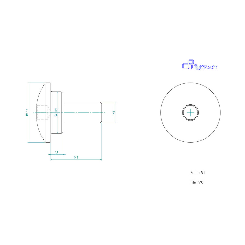 Vis LIGHTECH M6 X 14,5 Type 995 Ergal or à l'unité