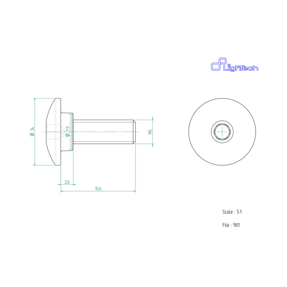 Vis LIGHTECH M5 X 15,6 Type 981 Ergal or à l'unité