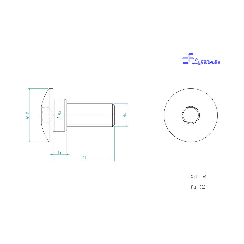 Vis LIGHTECH M6 X 16 Type 982 Ergal argent à l'unité