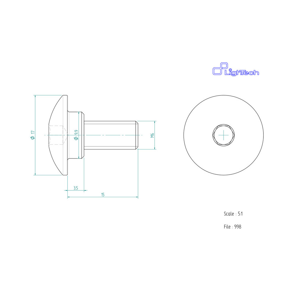 Vis LIGHTECH M6 X 15 Type 998 Ergal or à l'unité