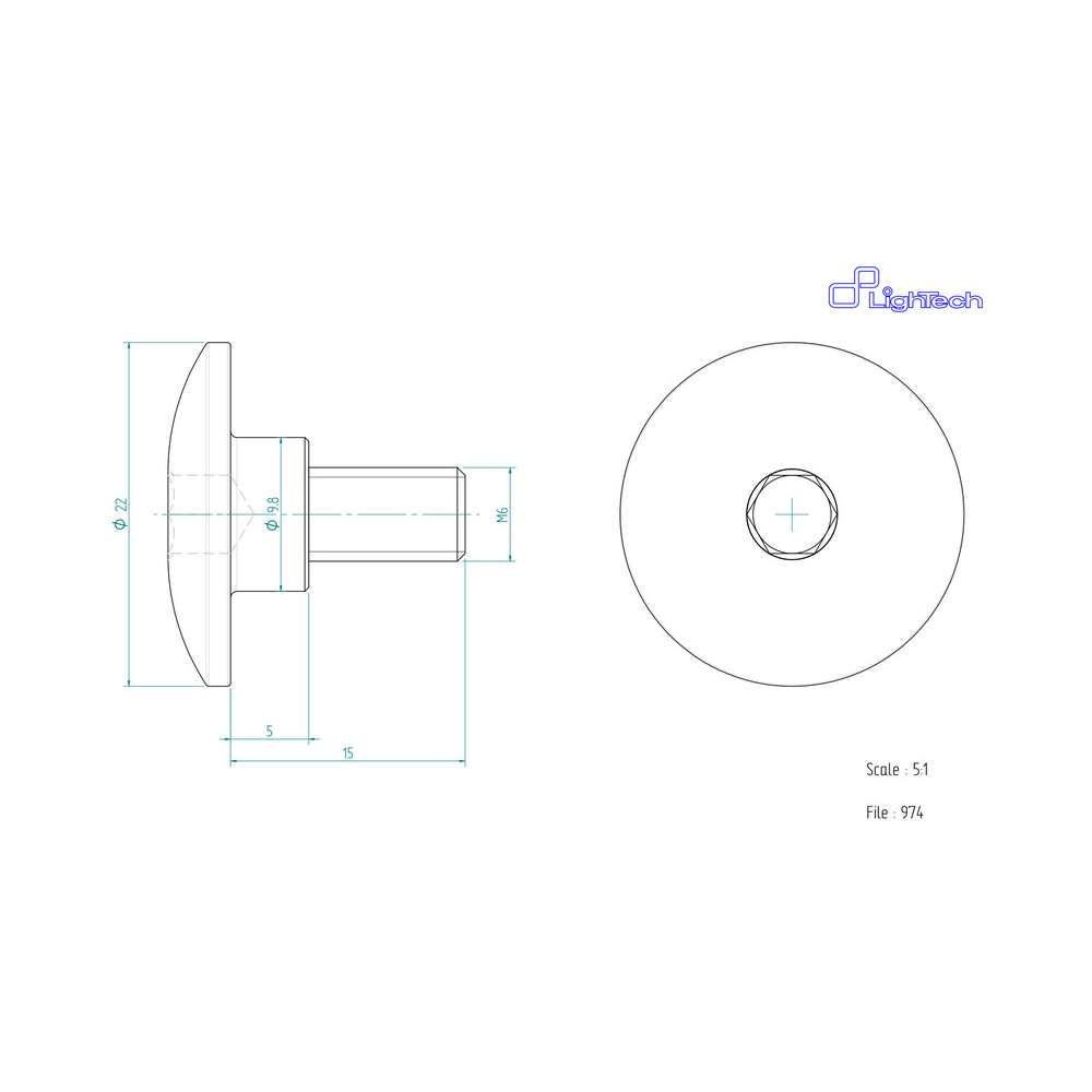 Vis LIGHTECH M6 X 15 Type 974 Ergal argent à l'unité