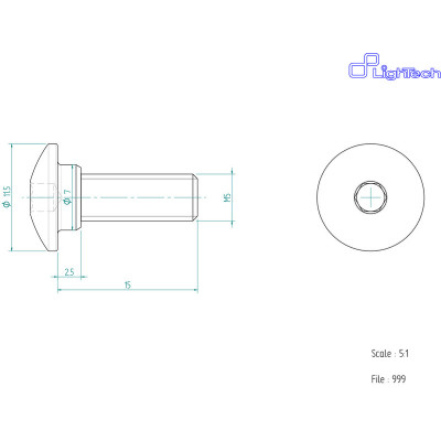 Vis LIGHTECH M5 X 15 Type 999 Ergal or à l'unité