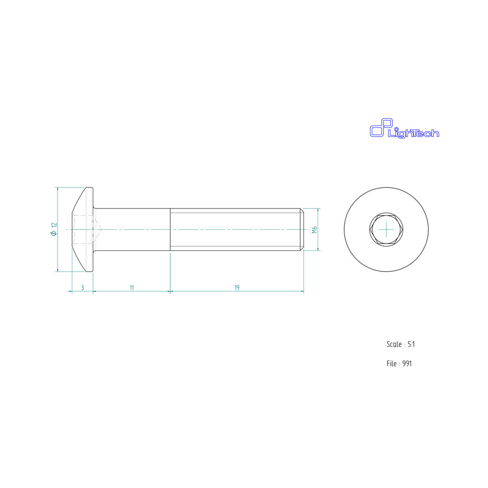 Vis LIGHTECH M6 X 30 Type 991 Ergal or à l'unité