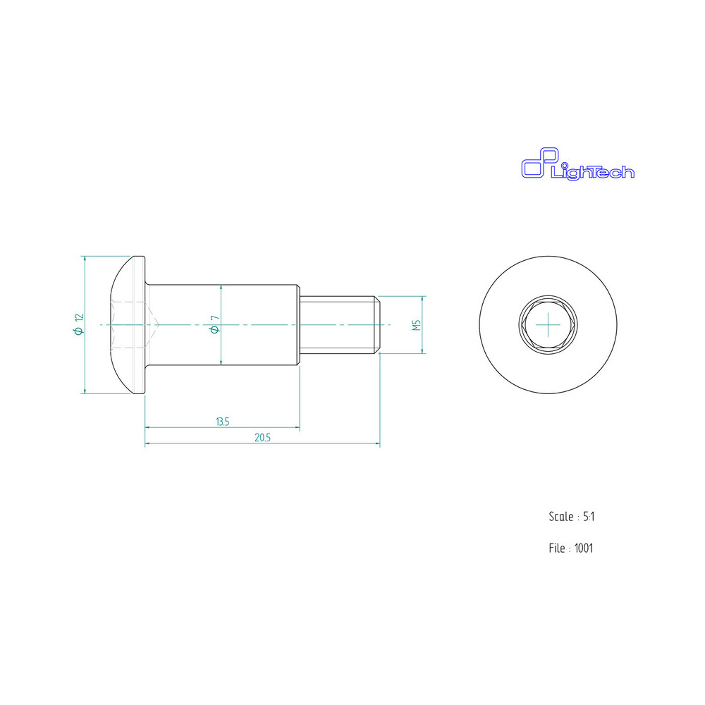 Vis LIGHTECH M5 X 20,5 Type 1001 Ergal or à l'unité