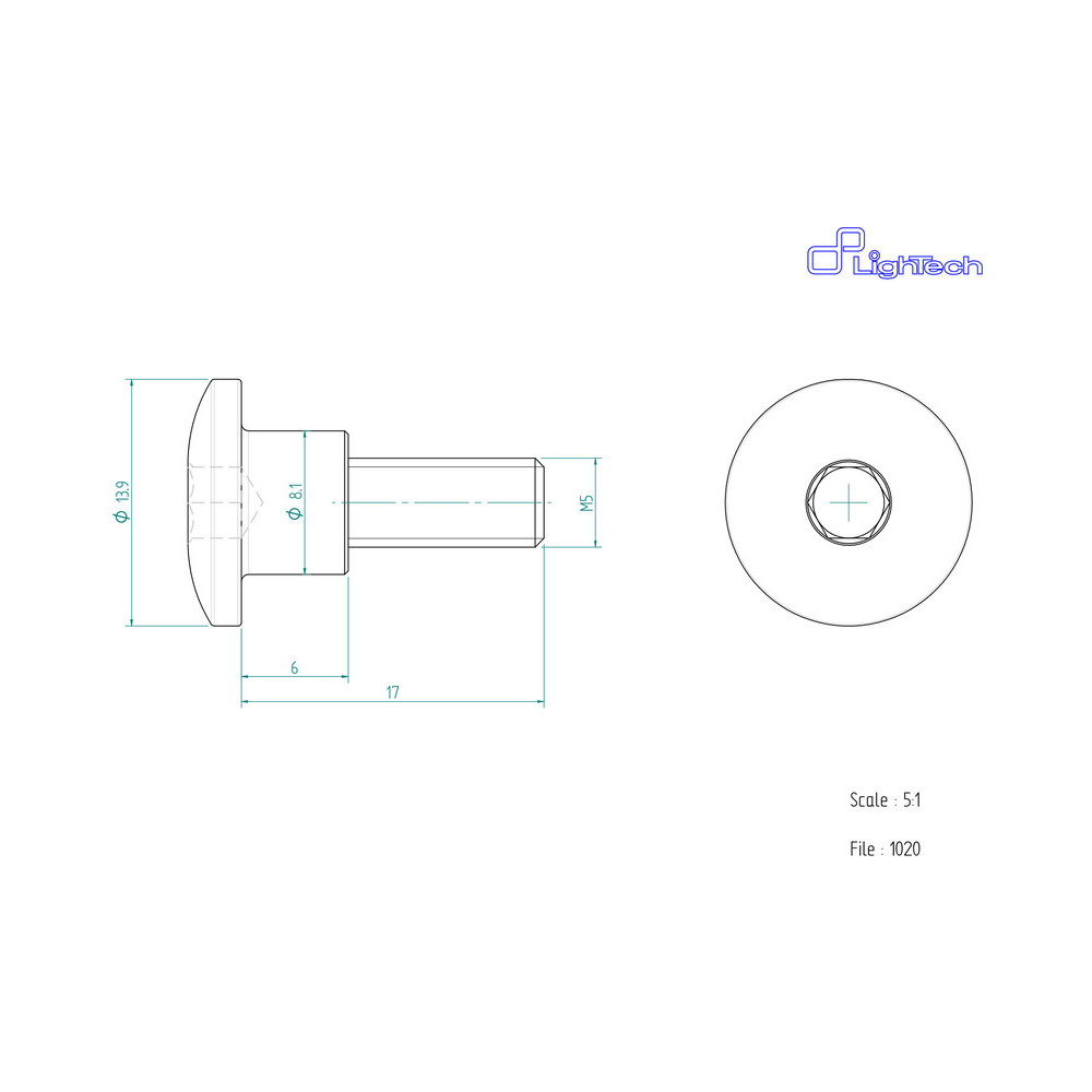 Vis LIGHTECH M5 X 17 Type 1020 Ergal or à l'unité