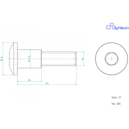 Vis LIGHTECH M6 X 25,5 Type 1013 Ergal argent à l'unité