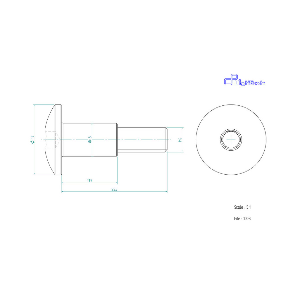 Vis LIGHTECH M6 X 25,5 Type 1008 Ergal argent à l'unité