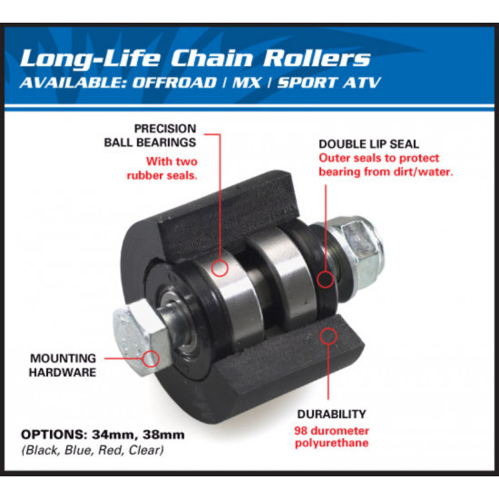 Roulette de chaine supérieur/inférieur ALL BALLS noir Suzuki LTR250R/500R / Honda CR250R/500R