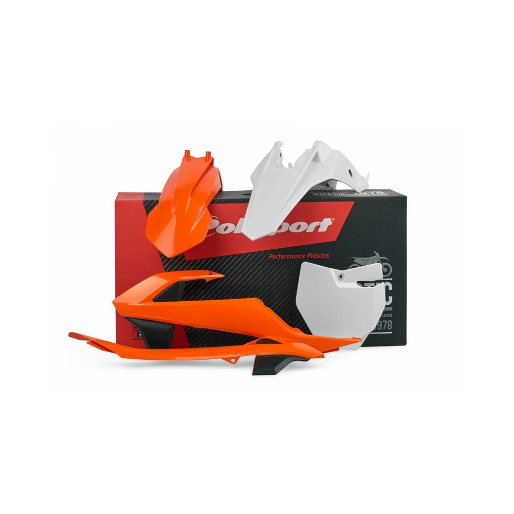 Kit plastique POLISPORT avec cache boîte à air/plaques latérales couleur origine (2016) KTM SX65