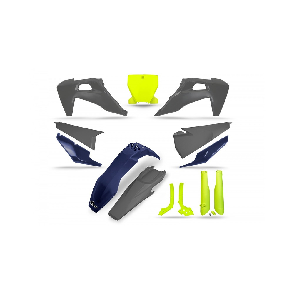 Kit plastiques UFO jaune fluo/bleu/gris - Husqvarna