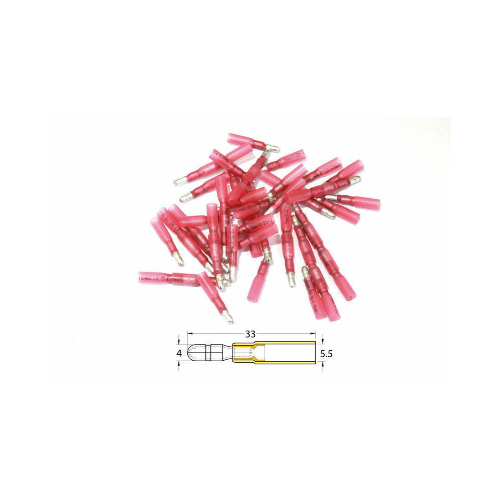 Bout à bout mâle rond à sertir thermo-rétractable BIHR Ø0,5mm²/1,5mm² - 50pcs transparent rouge