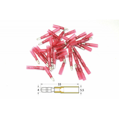 Bout à bout mâle rond à sertir thermo-rétractable BIHR Ø0,5mm²/1,5mm² - 50pcs transparent rouge