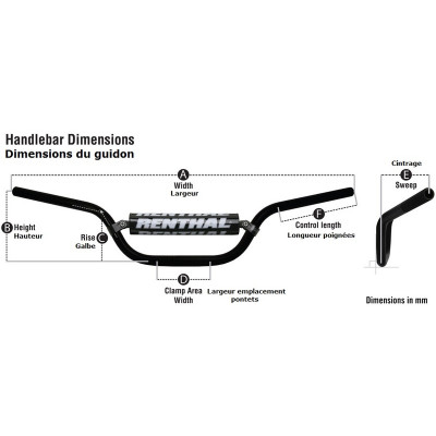 Guidon RENTHAL Mini MX 7/8" 780 Kawasaki KX80/85/100