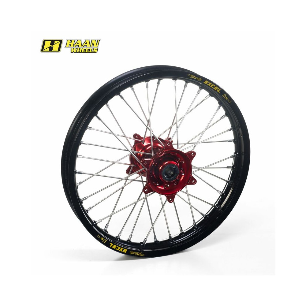 Roue arrière complète HAAN WHEELS 18x2,50x36T jante noir/moyeu rouge/rayons argent/têtes de rayons argent