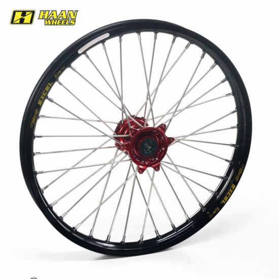 Roue avant complète HAAN WHEELS 19x1,40x32T jante noir/moyeu rouge/rayons argent/têtes de rayons argent