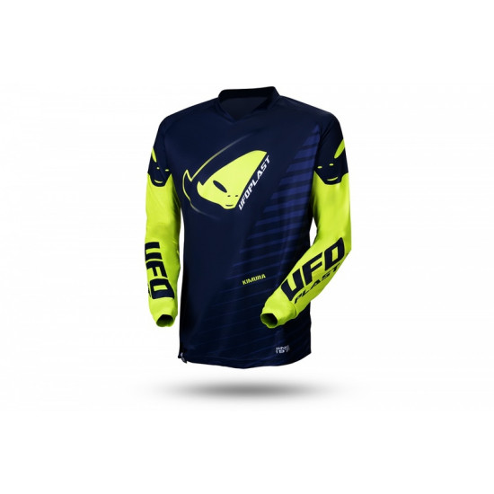 Maillot motocross enfant UFO Kimura bleu/jaune fluo taille 3XS