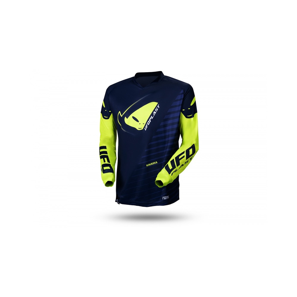 Maillot motocross enfant UFO Kimura bleu/jaune fluo taille 3XS