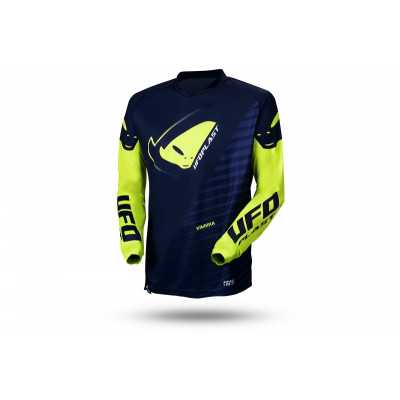 Maillot motocross enfant UFO Kimura bleu/jaune fluo taille 3XS