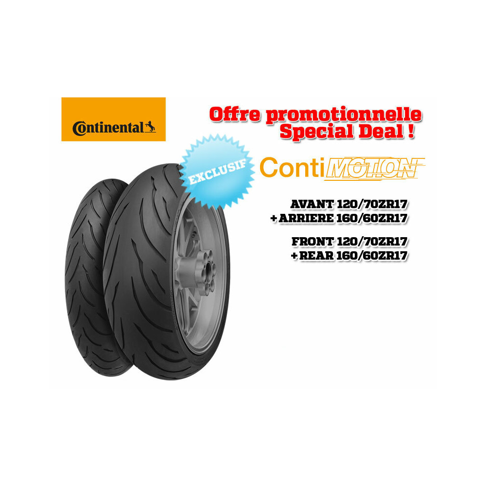 Train de pneus Sport-Touring CONTINENTAL ContiMotion (120/70 ZR 17 + 160/60 ZR 17)