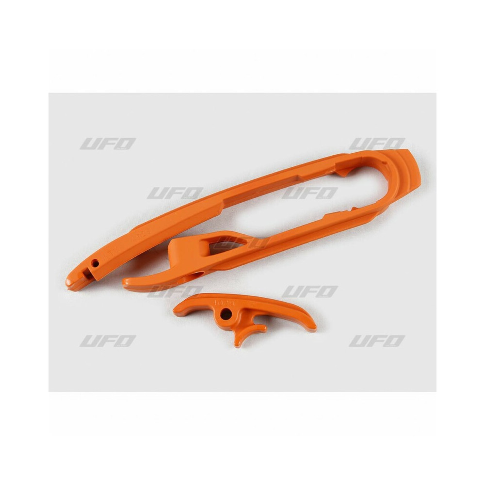 Kit patin de bras oscillant + patin de chaîne inférieur UFO orange  KTM