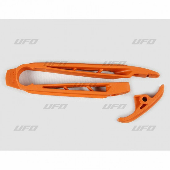 Kit patin de bras oscillant + patin de chaîne inférieur UFO orange KTM