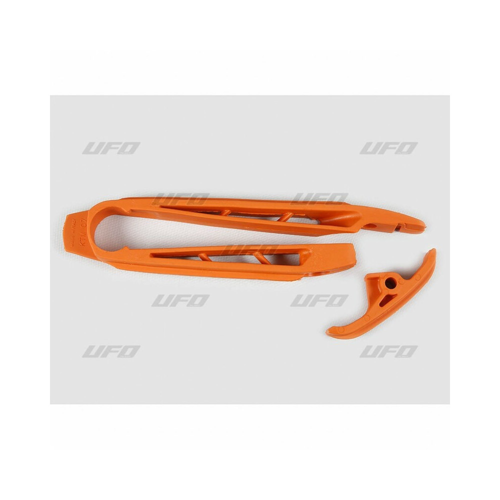 Kit patin de bras oscillant + patin de chaîne inférieur UFO orange KTM