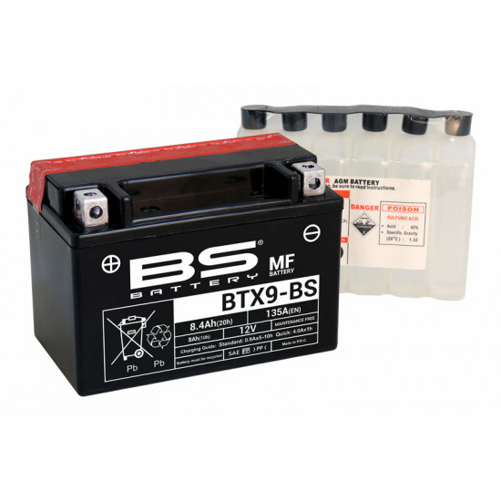 Batterie BS BATTERY Sans entretien avec pack acide - BTX9-BS