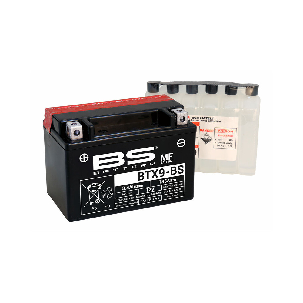 Batterie BS BATTERY Sans entretien avec pack acide - BTX9-BS