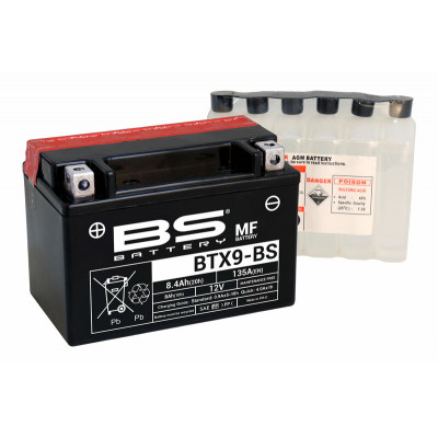 Batterie BS BATTERY Sans entretien avec pack acide - BTX9-BS