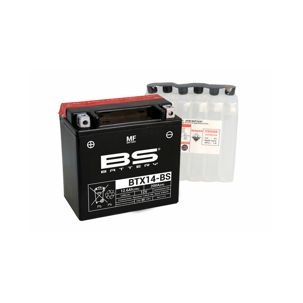 Batterie BS BATTERY Sans entretien avec pack acide - BTX14