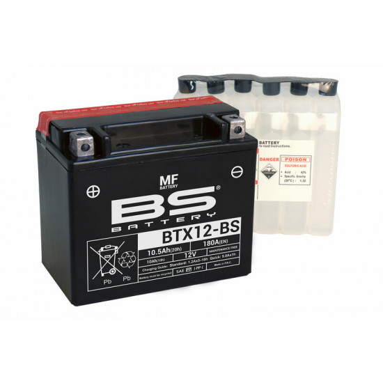 Batterie BS BATTERY Sans entretien avec pack acide - BTX12