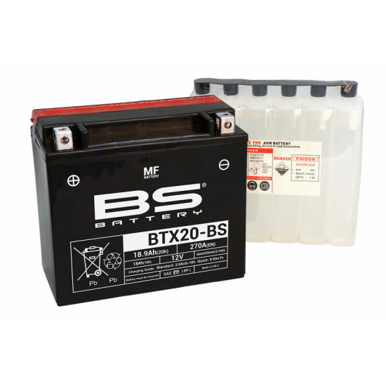 Batterie BS BATTERY Sans entretien avec pack acide - BTX20