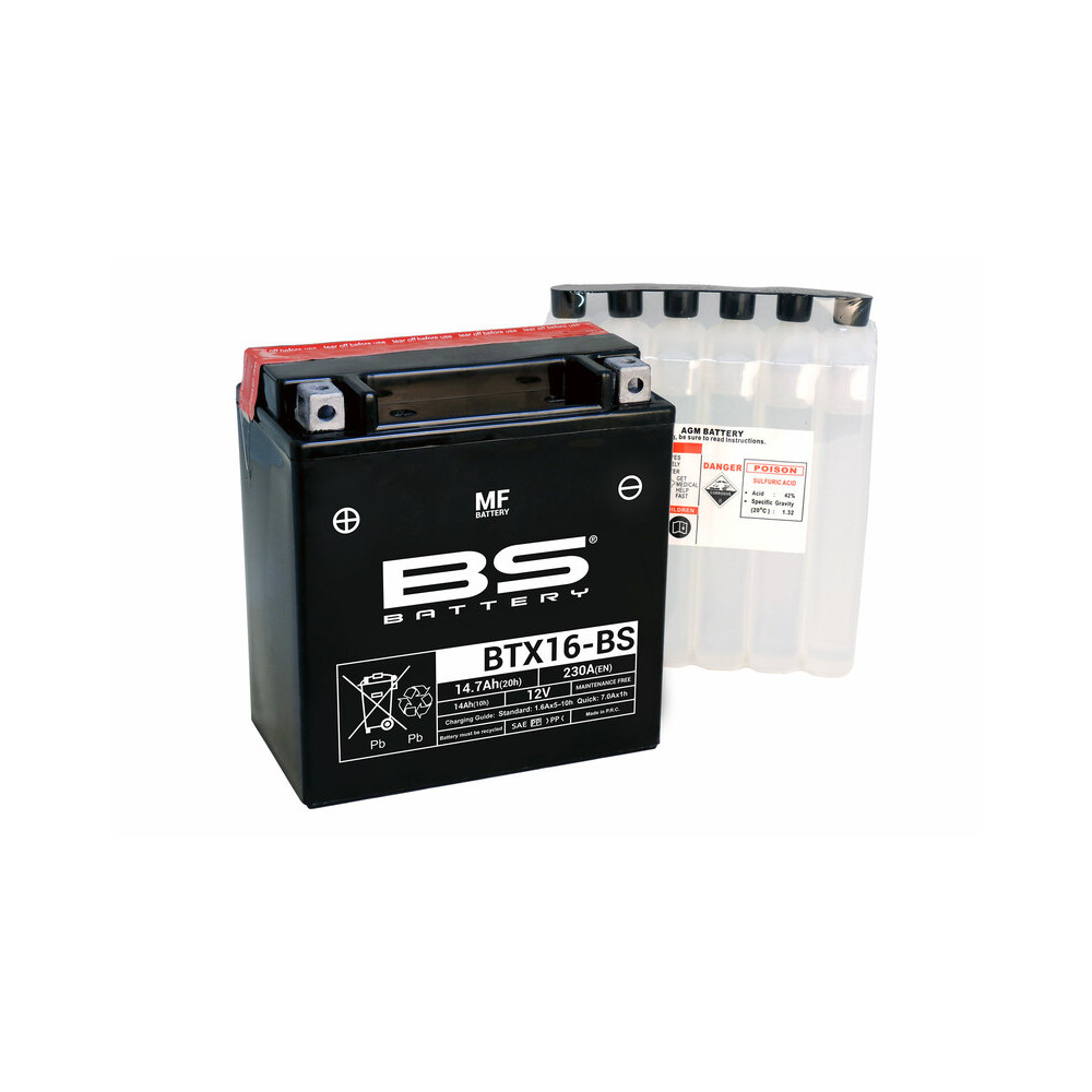 Batterie BS BATTERY Sans entretien avec pack acide - BTX16