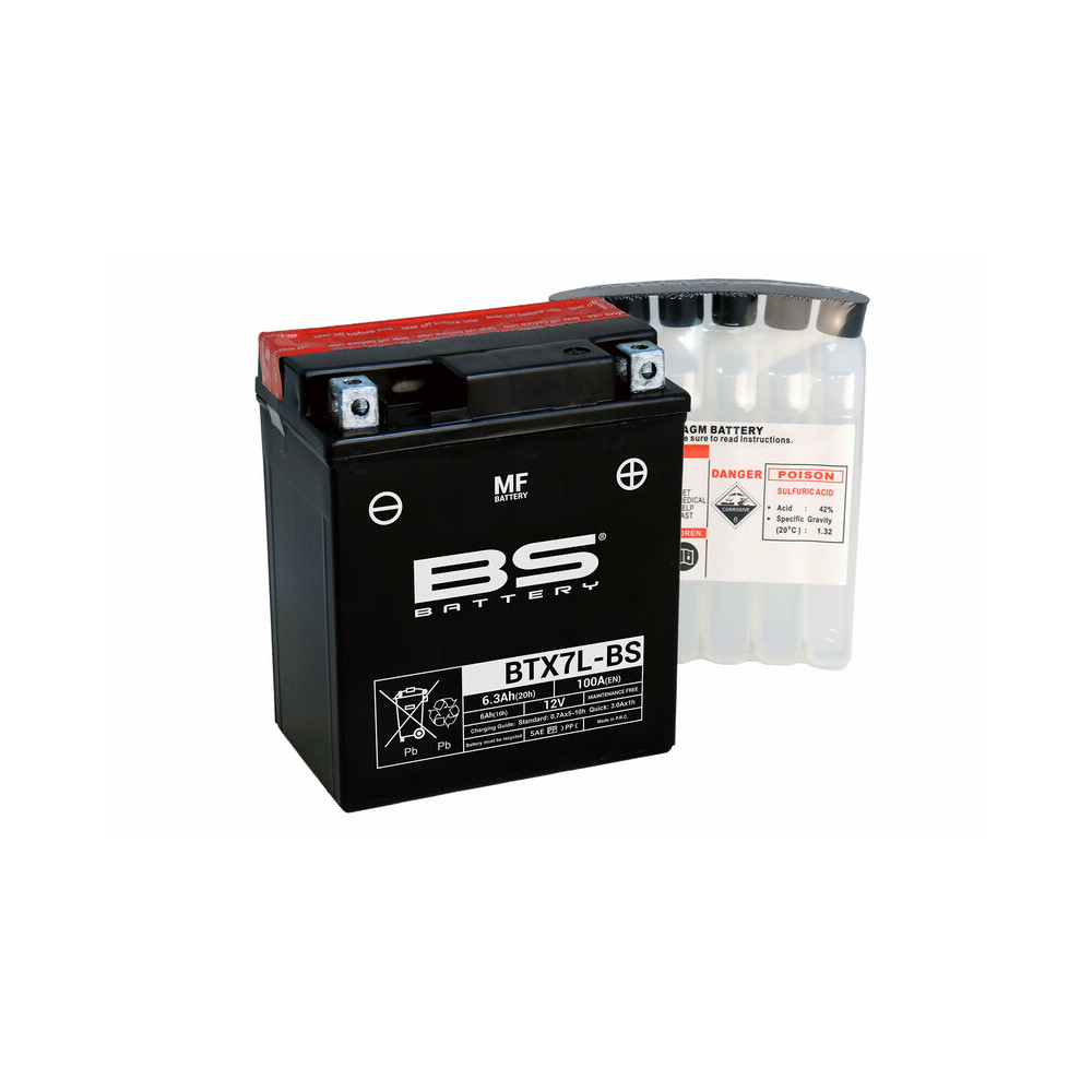 Batterie BS BATTERY Sans entretien avec pack acide - BTX7L