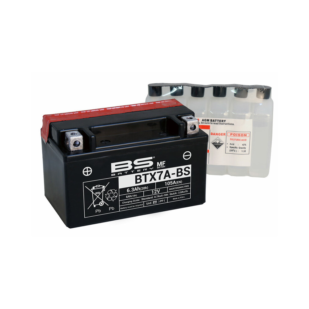 Batterie BS BATTERY Sans entretien avec pack acide - BTX7A