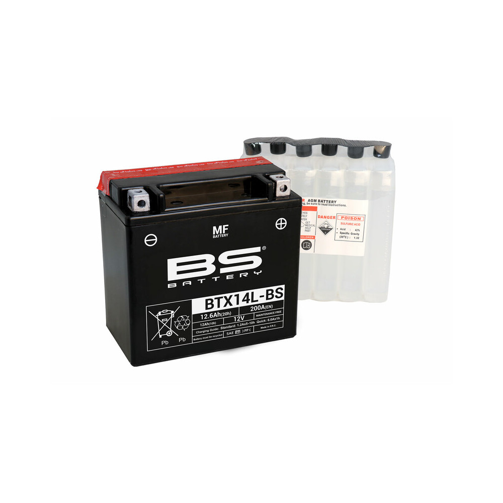 Batterie BS BATTERY sans entretien livrée avec pack acide - BTX14L-BS