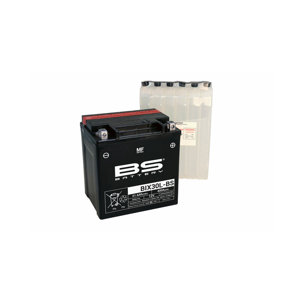 Batterie BS BATTERY sans entretien livrée avec pack acide - BIX30L-BS