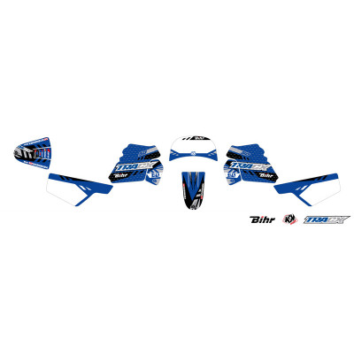 Kit plastiques ART couleur origine bleu avec selle complète noire + kit déco KUTVEK Racer bleu Yamaha PW50