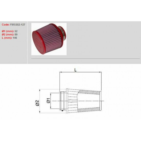 Filtre à air BMC conique Ø52mm - FMSS52-127