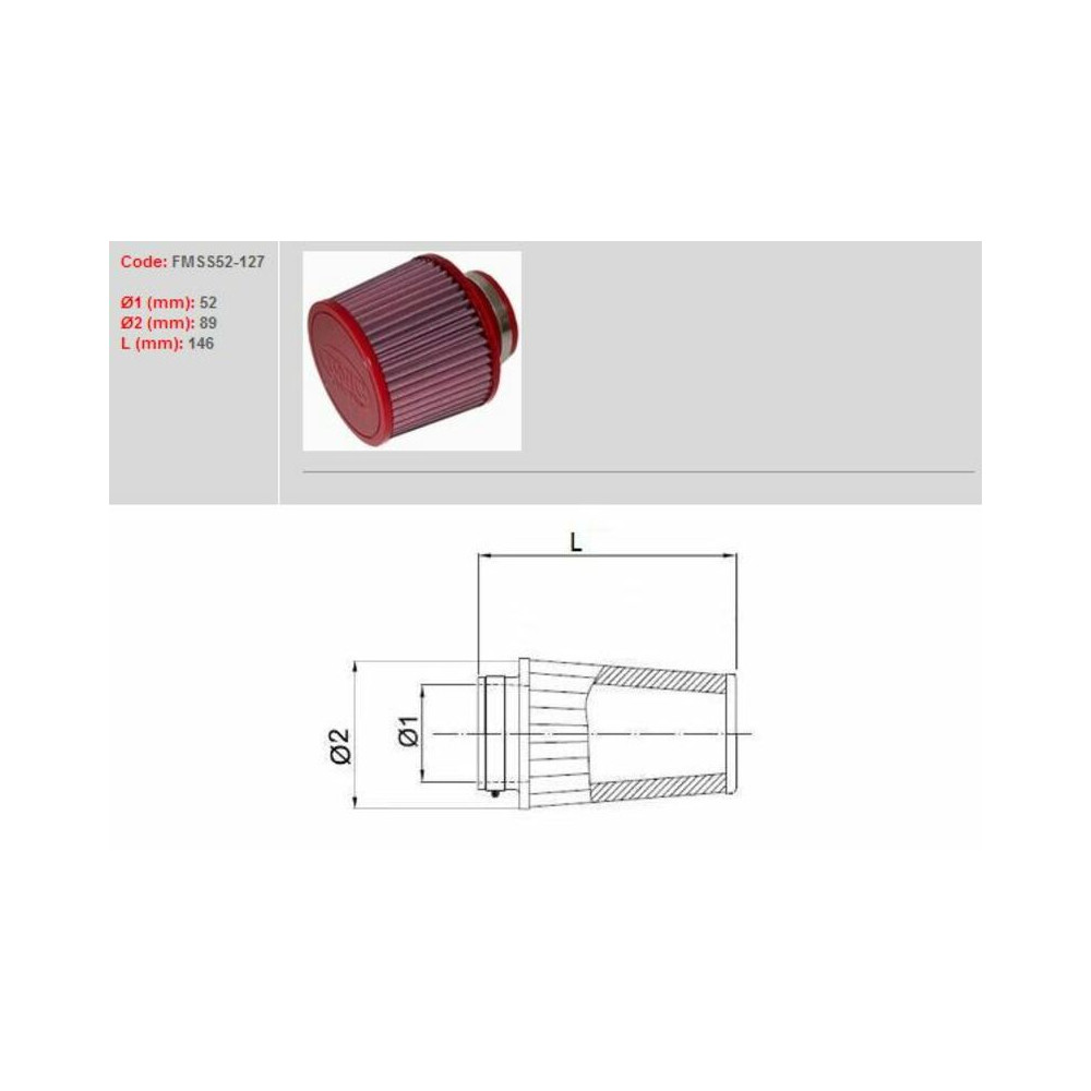 Filtre à air BMC conique Ø52mm - FMSS52-127