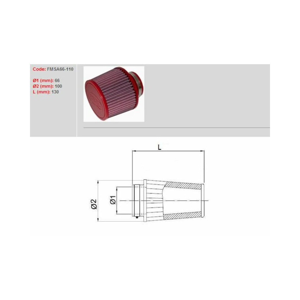 Filtre à air BMC conique Ø66mm - FMSA66-110